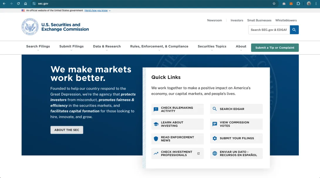SEC home page screenshot