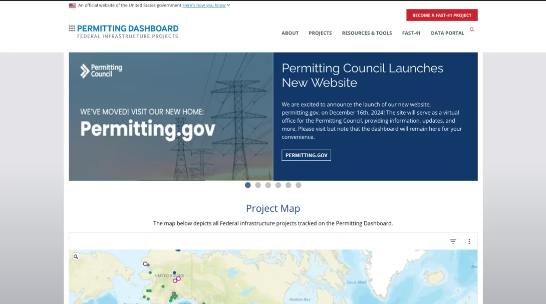 Dept of transportation permitting dashboard website screenshot